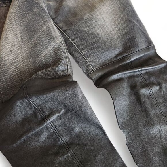 R13 Japanese Denim Knee Chaps‎ Shredded Black Leather Sz 24 Style R13wm0040-69 - Picture 13 of 14